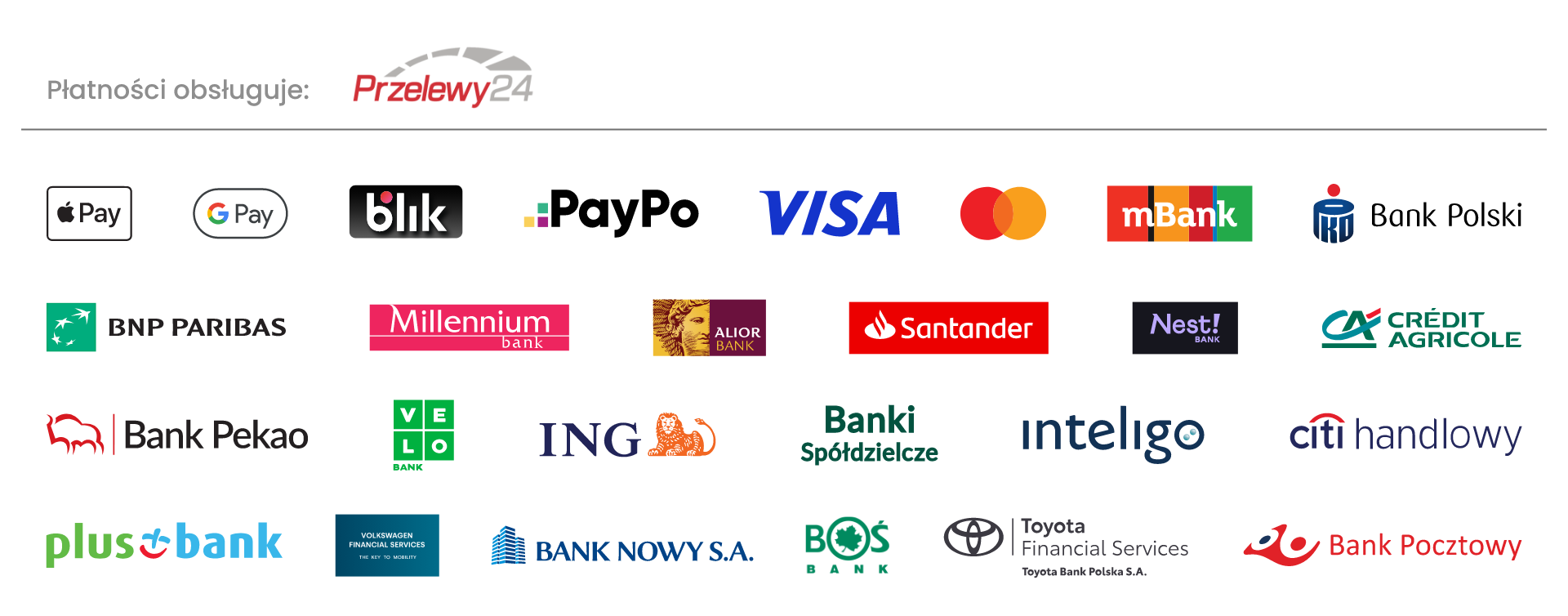 Metody płatności — Przelewy24, BLIK, Visa, Mastercard